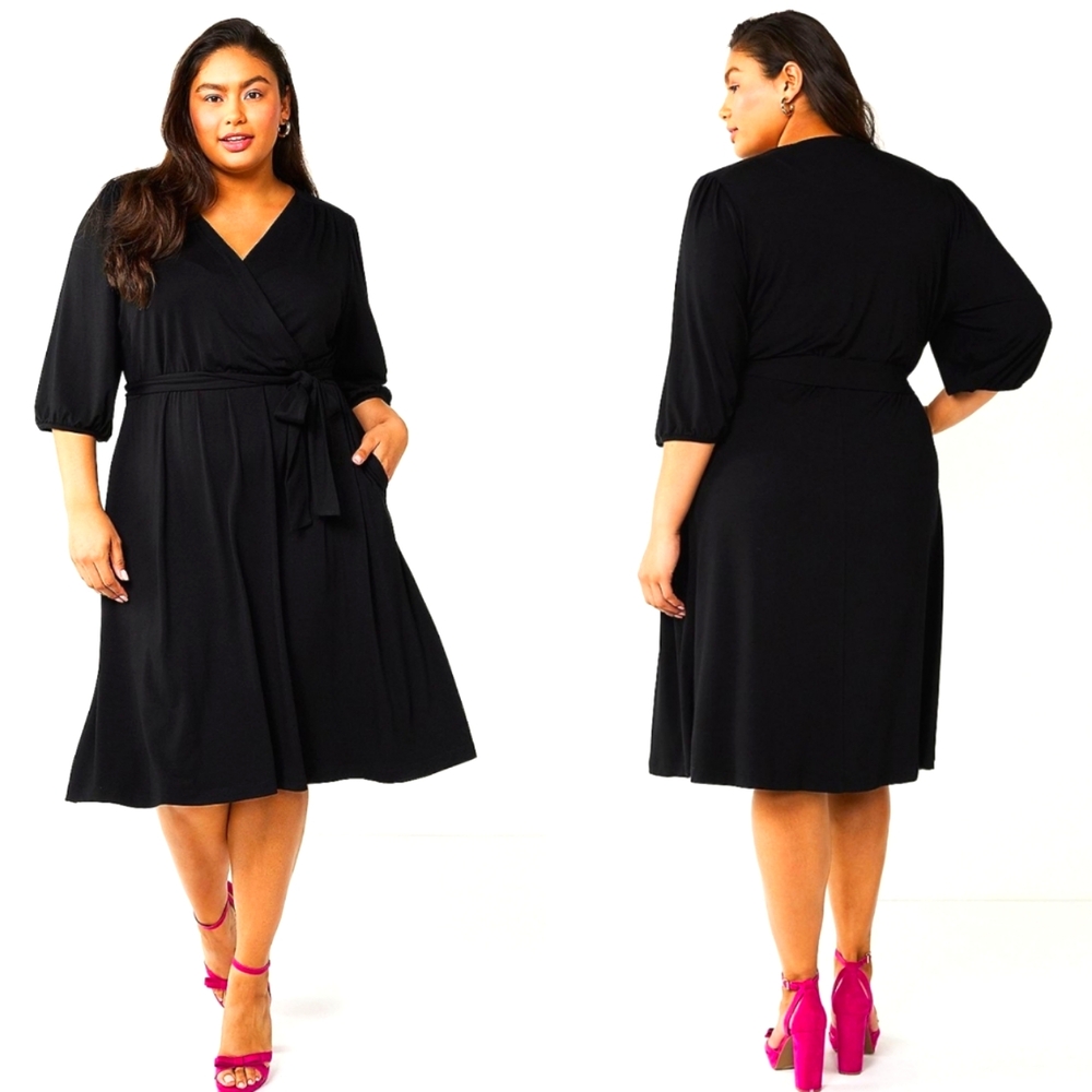 Plus size Draper James soft knit faux wrap dress with pockets